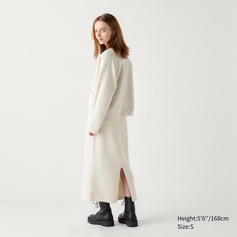 Uniqlo 3D Knit Soufflé Yarn Women Skirt Olive  US |  MDQF-52936