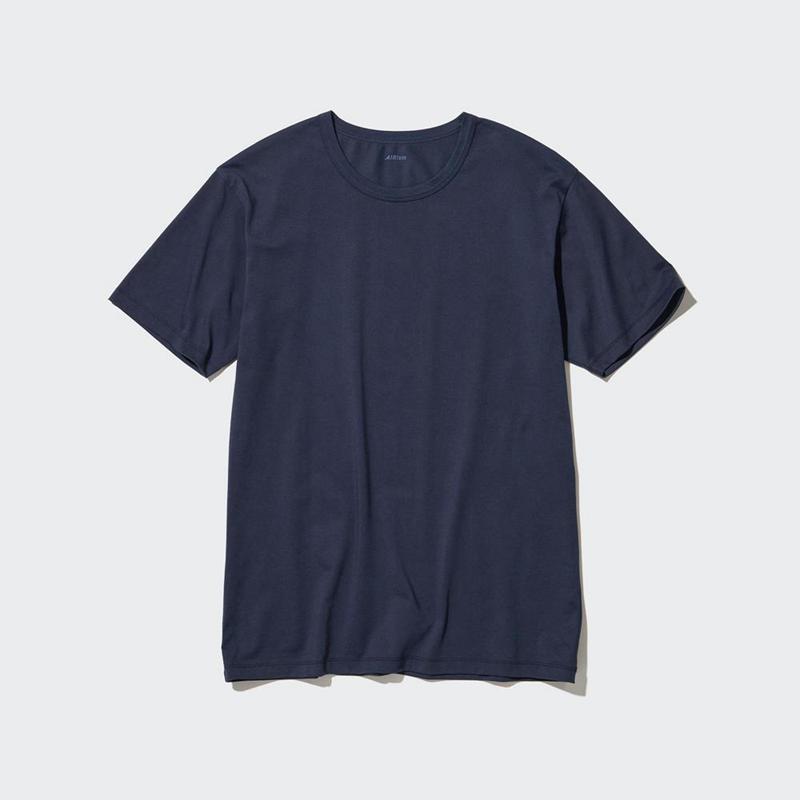 Uniqlo AIRism Cotton Crew Neck Men T-Shirt Navy  US |  GNDL-38064