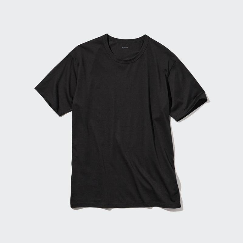 Uniqlo AIRism Cotton Crew Neck Men T-Shirt Black  US |  KIYM-54092