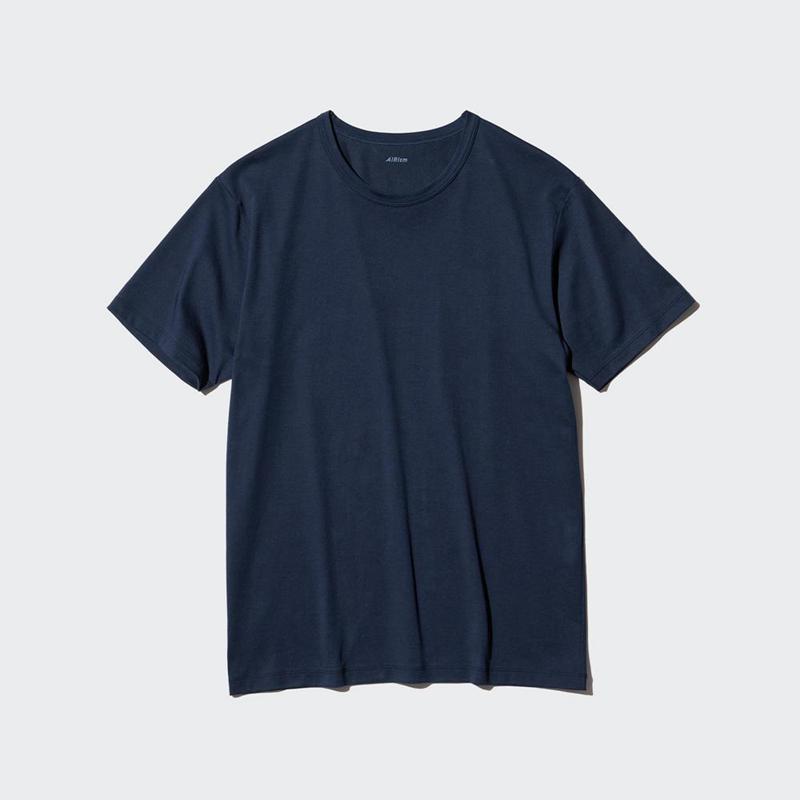 Uniqlo AIRism Cotton Crew Neck Men T-Shirt Navy  US |  PIVK-93785