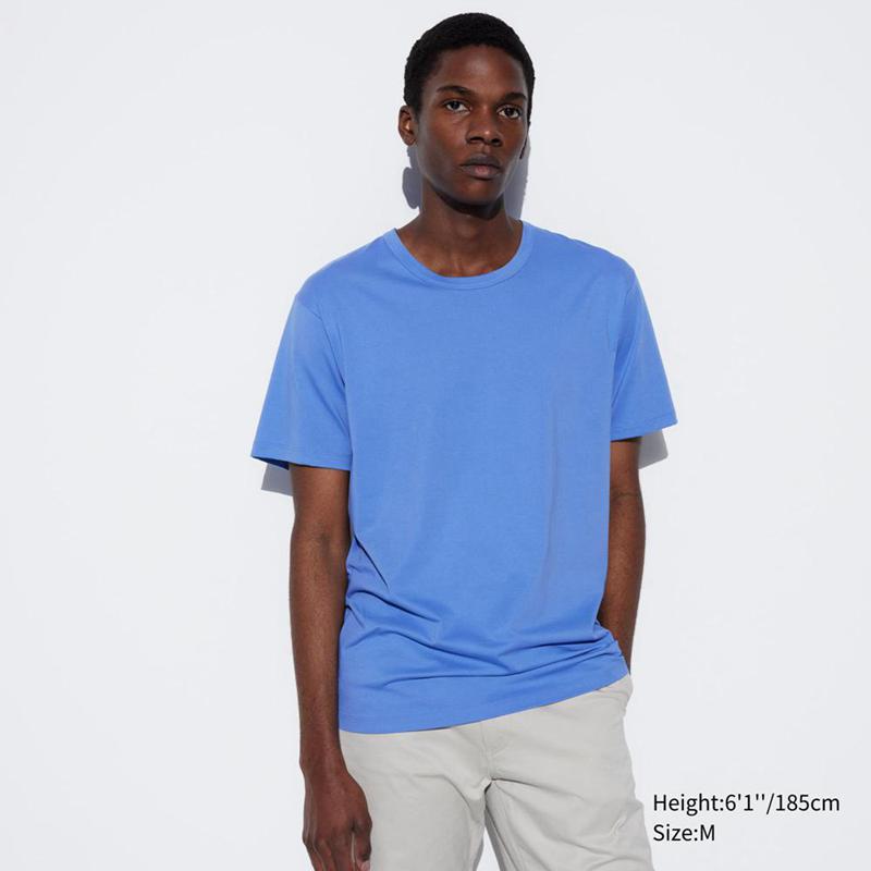 Uniqlo AIRism Cotton Crew Neck Men T-Shirt Blue  US |  OZXB-72956