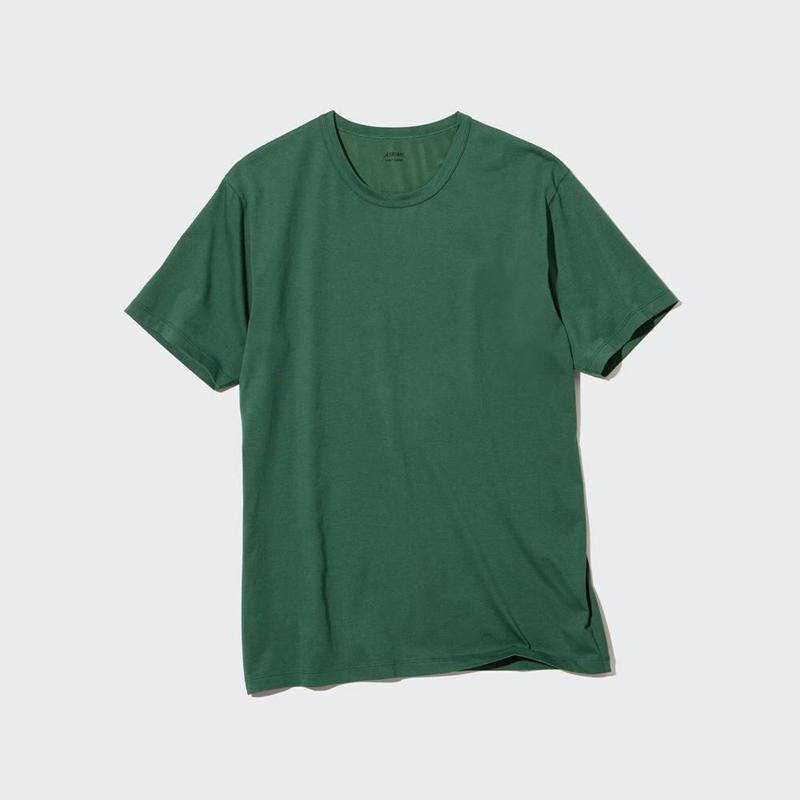 Uniqlo AIRism Cotton Crew Neck Men T-Shirt Green  US |  KHQJ-68274