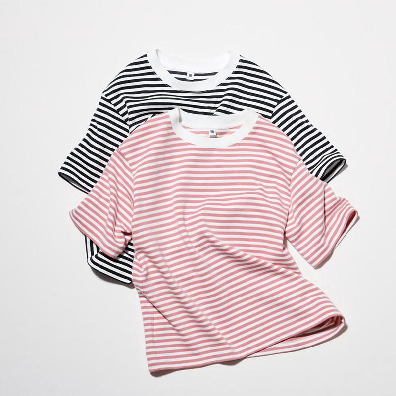 Uniqlo AIRism Cotton Crew Neck (Stripe) Kids' T-Shirt Pink  US |  UVZH-61374