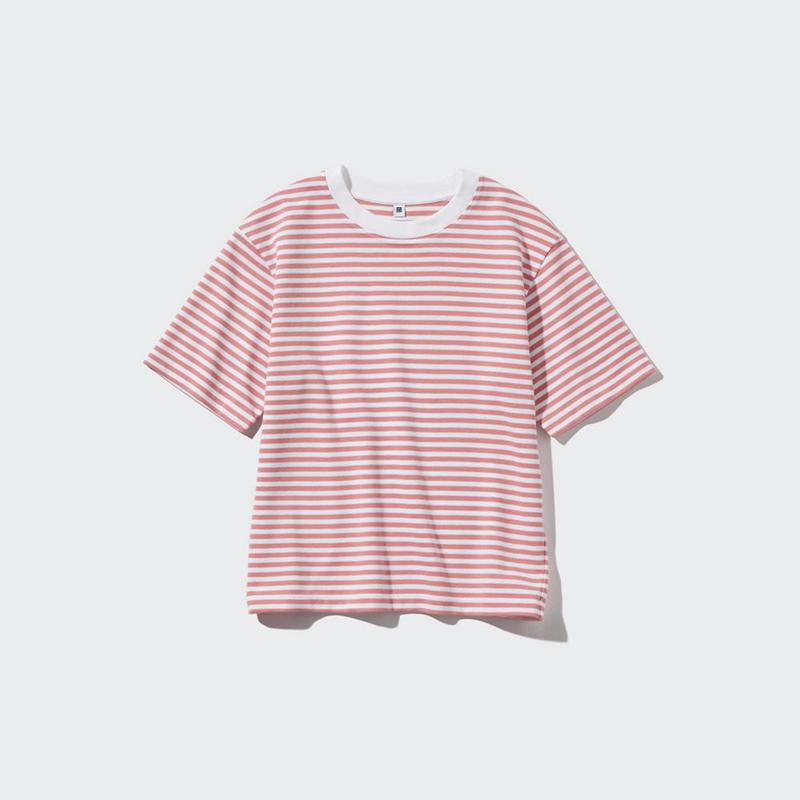 Uniqlo AIRism Cotton Crew Neck (Stripe) Kids' T-Shirt Pink  US |  UVZH-61374