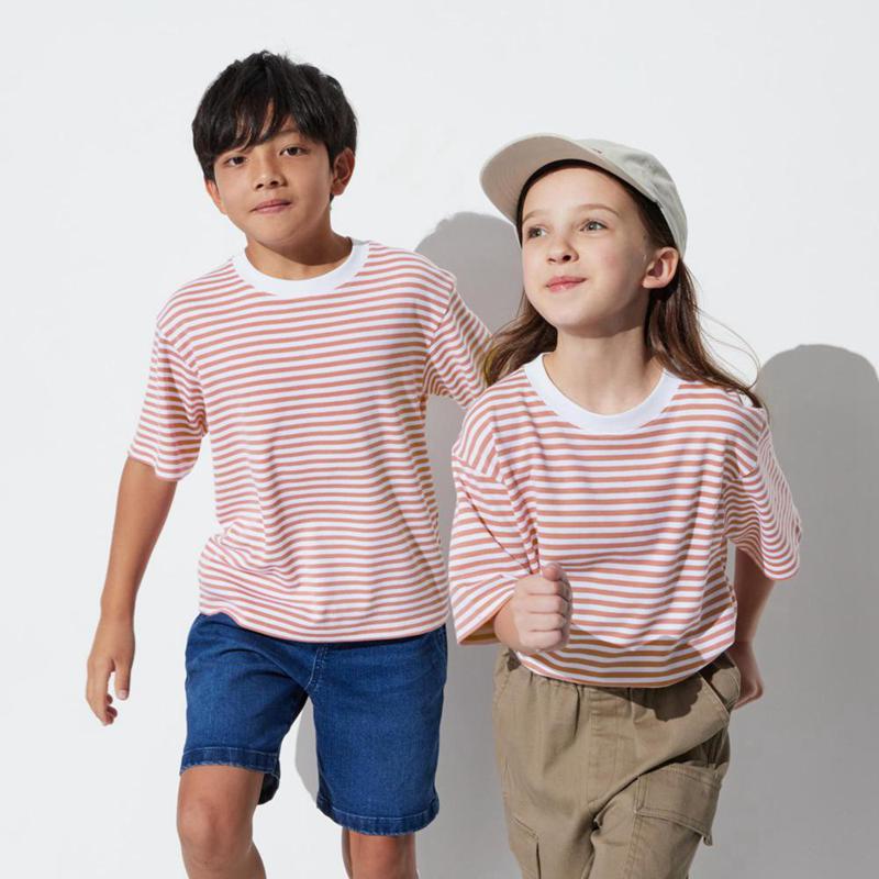 Uniqlo AIRism Cotton Crew Neck (Stripe) Kids\' T-Shirt Pink  US |  UVZH-61374