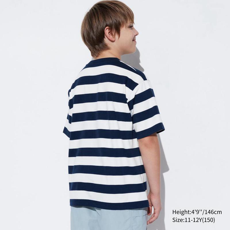 Uniqlo AIRism Cotton Crew Neck (Stripe) Kids' T-Shirt Navy  US |  PFHC-52610