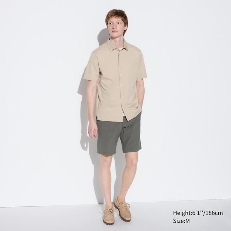 Uniqlo AIRism Cotton Full Open Men Polo Shirt Natural  US |  EDKI-47658