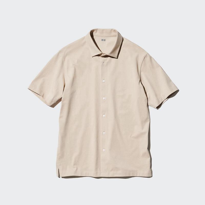 Uniqlo AIRism Cotton Full Open Men Polo Shirt Natural  US |  EDKI-47658