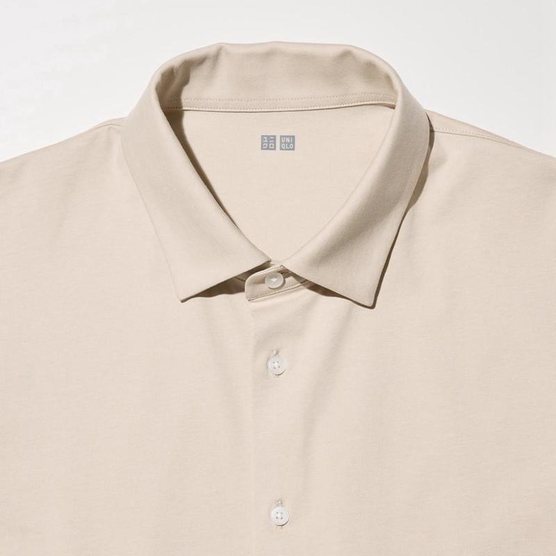 Uniqlo AIRism Cotton Full Open Men Polo Shirt Natural  US |  EDKI-47658