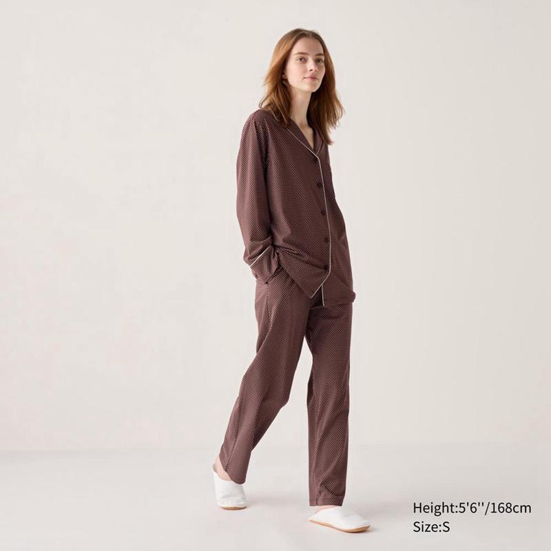 Uniqlo AIRism Cotton (Geometric) Women Pyjamas Wine  US |  DGVC-51290