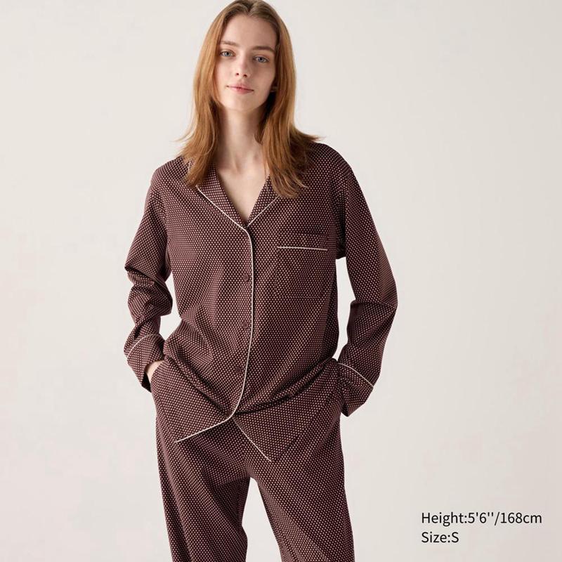 Uniqlo AIRism Cotton (Geometric) Women Pyjamas Wine  US |  DGVC-51290