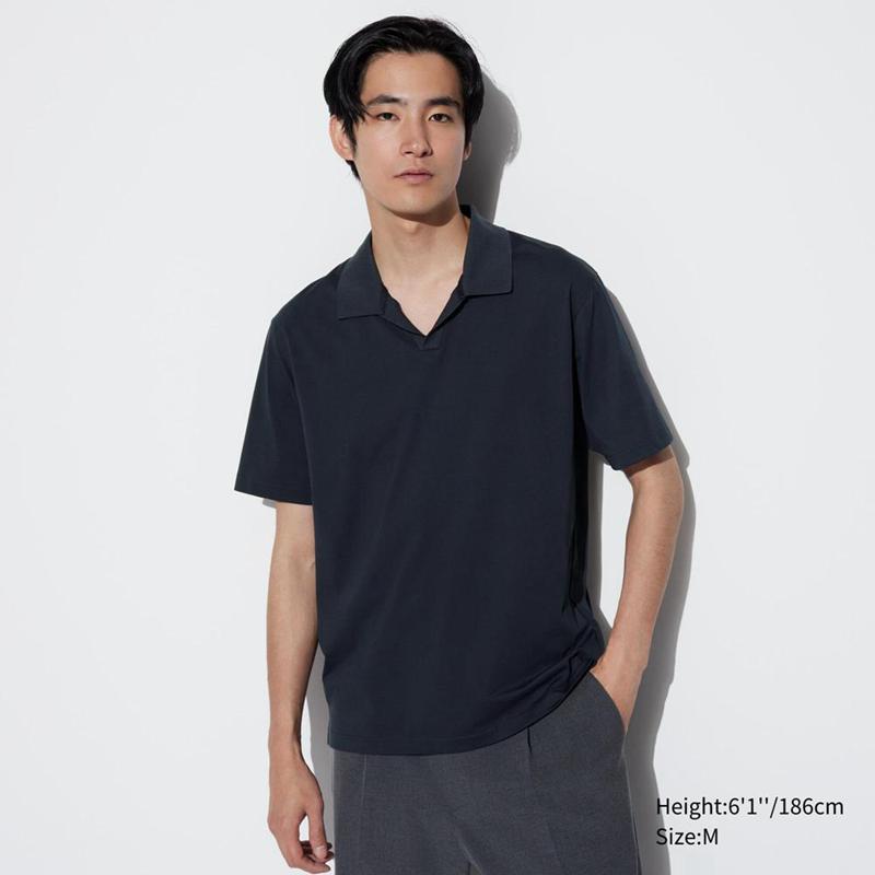 Uniqlo AIRism Cotton Jersey (Skipper Collar) Men Polo Shirt Navy  US |  EWZD-18607