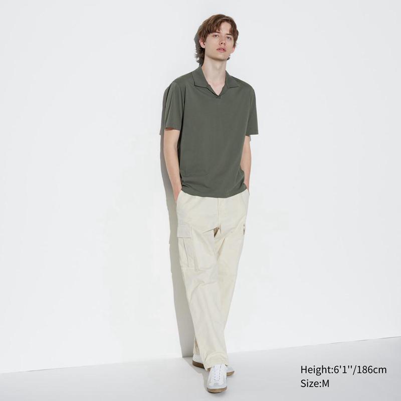 Uniqlo AIRism Cotton Jersey (Skipper Collar) Men Polo Shirt Olive  US |  BMFD-53197