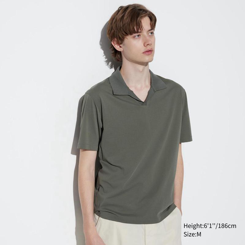 Uniqlo AIRism Cotton Jersey (Skipper Collar) Men Polo Shirt Olive  US |  BMFD-53197