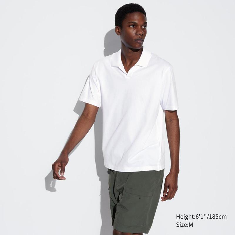 Uniqlo AIRism Cotton Jersey (Skipper Collar) Men Polo Shirt White  US |  CQBY-95273