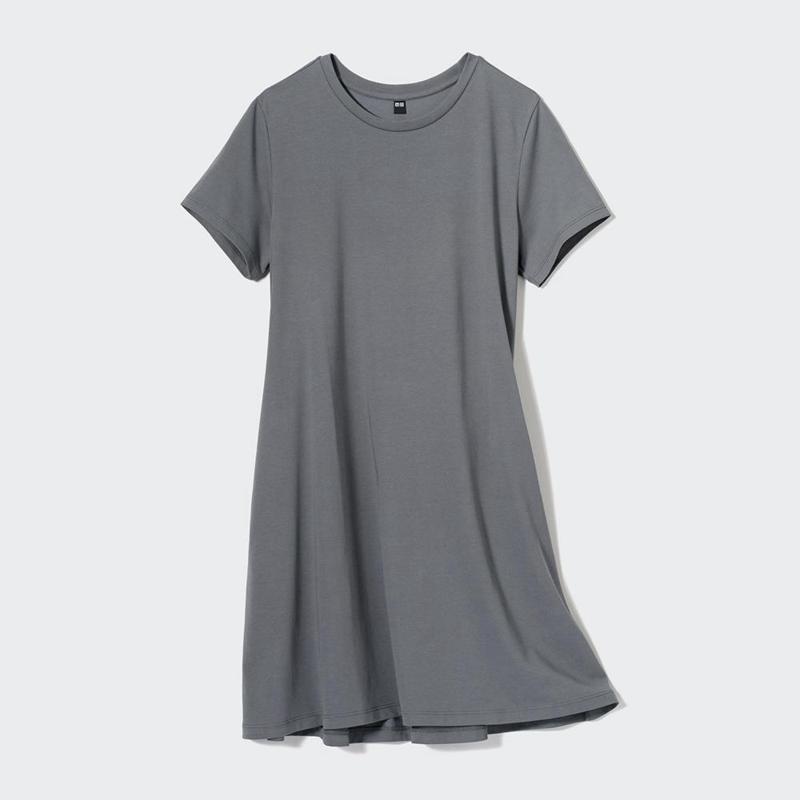 Uniqlo AIRism Cotton Mini (Short Sleeve) Women Dress Black  US |  LNBF-69742