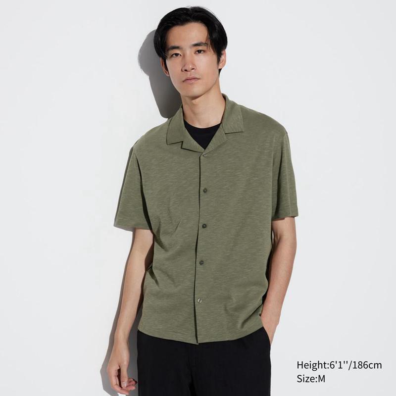 Uniqlo AIRism Cotton (Open Collar) Men Polo Shirt Olive  US |  BYIH-98765