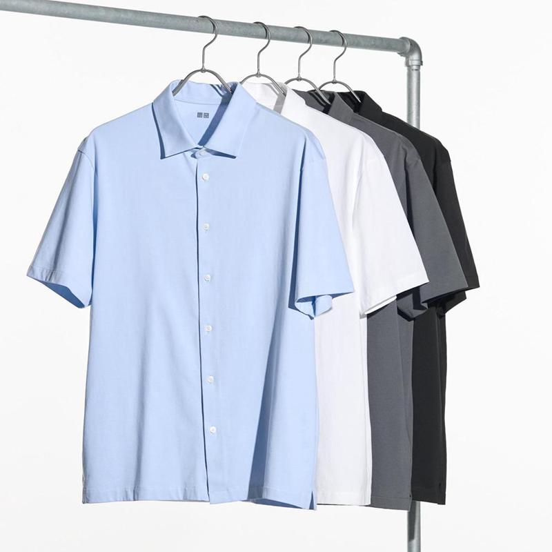 Uniqlo AIRism Cotton (Open Collar) Men Polo Shirt Blue  US |  GJFO-57082