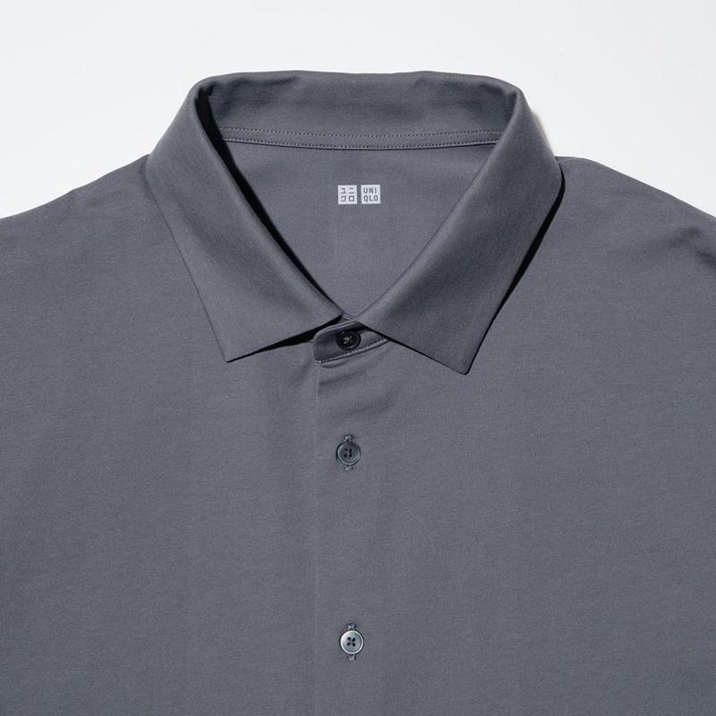 Uniqlo AIRism Cotton (Open Collar) Men Polo Shirt Blue  US |  GJFO-57082