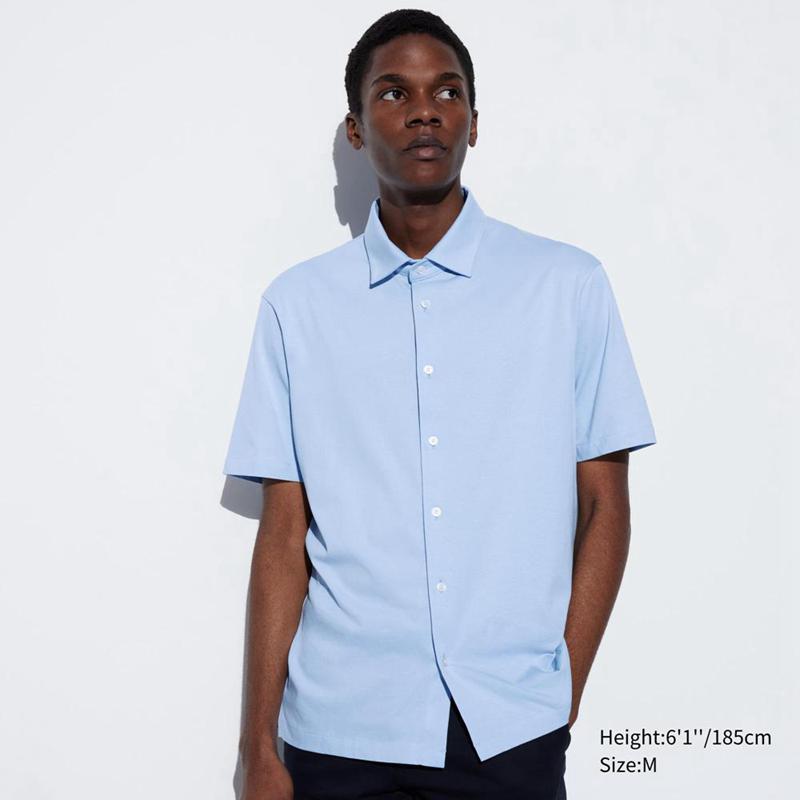 Uniqlo AIRism Cotton (Open Collar) Men Polo Shirt Blue  US |  GJFO-57082