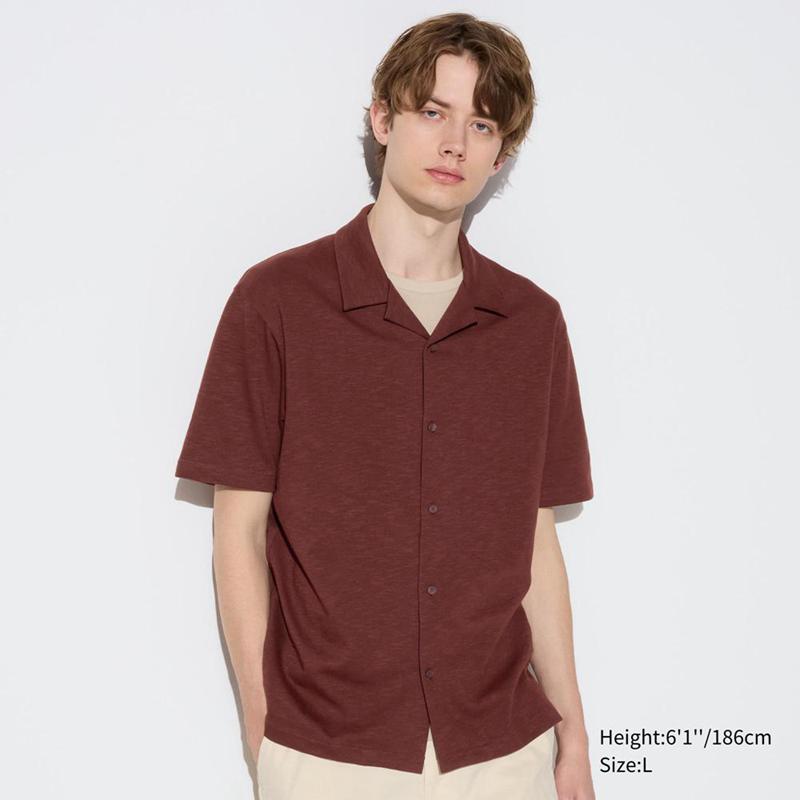 Uniqlo AIRism Cotton (Open Collar) Men Polo Shirts Wine  US |  GFLZ-62579