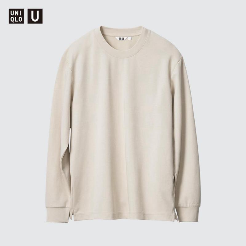 Uniqlo AIRism Cotton Oversized Crew Neck (Long Sleeve) Men T-Shirt White  US |  CYEI-75902