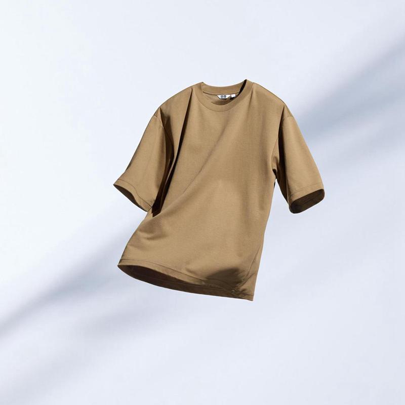 Uniqlo AIRism Cotton Oversized Crew Neck (Half Sleeve) Men T-Shirt Khaki  US |  CBLJ-56473