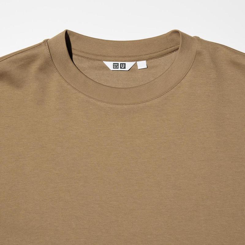 Uniqlo AIRism Cotton Oversized Crew Neck (Half Sleeve) Men T-Shirt Khaki  US |  CBLJ-56473