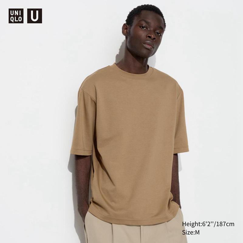 Uniqlo AIRism Cotton Oversized Crew Neck (Half Sleeve) Men T-Shirt Khaki  US |  CBLJ-56473