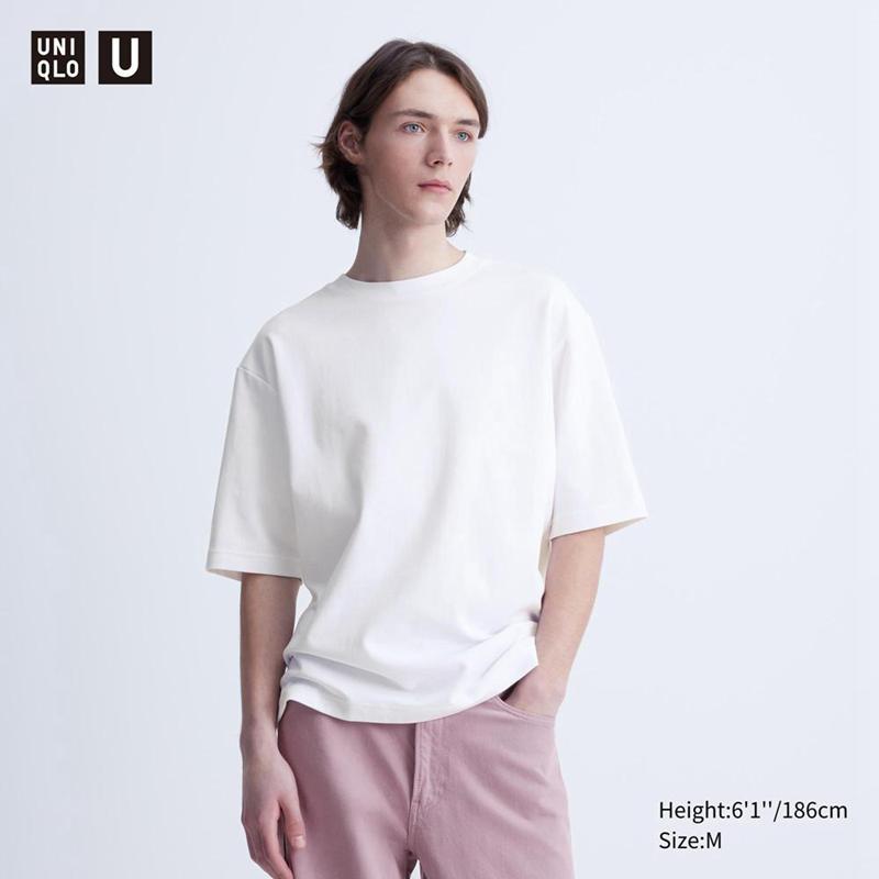 Uniqlo AIRism Cotton Oversized Crew Neck (Half Sleeve) Men T-Shirt White  US |  UKRQ-05714