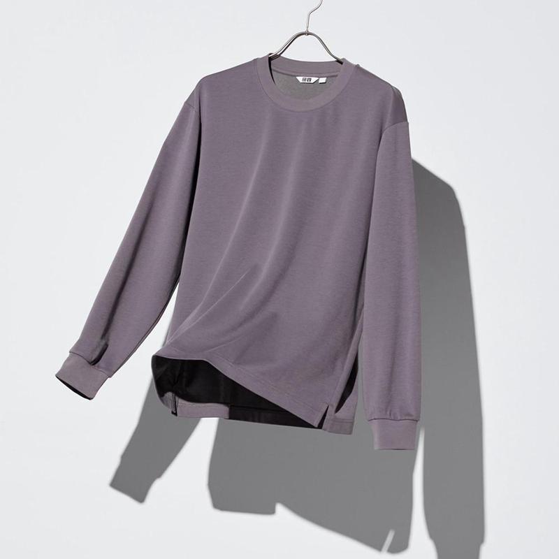 Uniqlo AIRism Cotton Oversized Crew Neck (Long Sleeve) Men T-Shirt Purple  US |  GPOA-29841