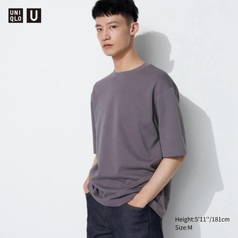 Uniqlo AIRism Cotton Oversized Crew Neck (Half Sleeve) Men T-Shirt Purple  US |  UDQK-93417