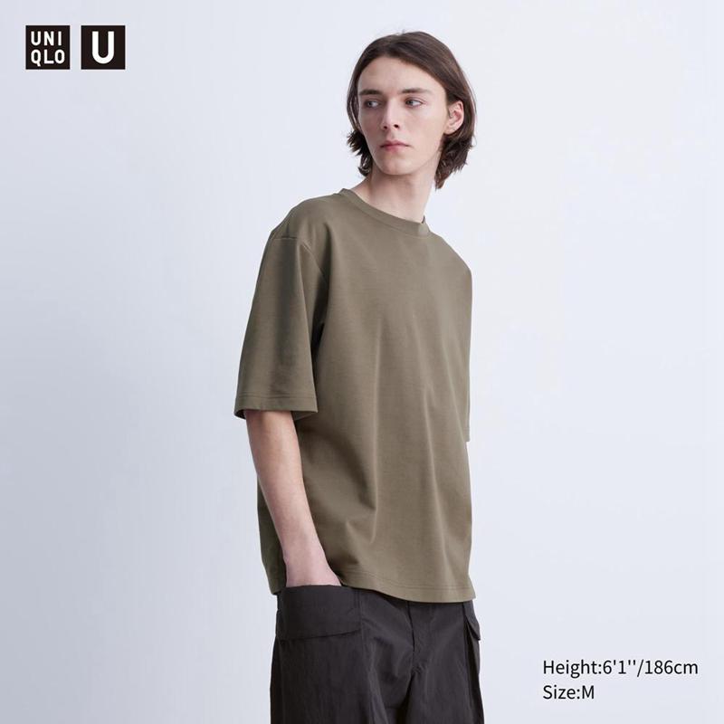 Uniqlo AIRism Cotton Oversized Crew Neck (Half Sleeve) Men T-Shirt Green  US |  GEZV-24607