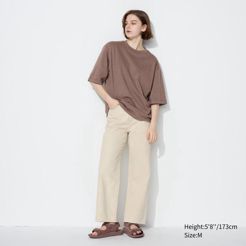 Uniqlo AIRism Cotton Oversized (Half Sleeve, Stripe) Men T-Shirt Brown  US |  OKSB-60398