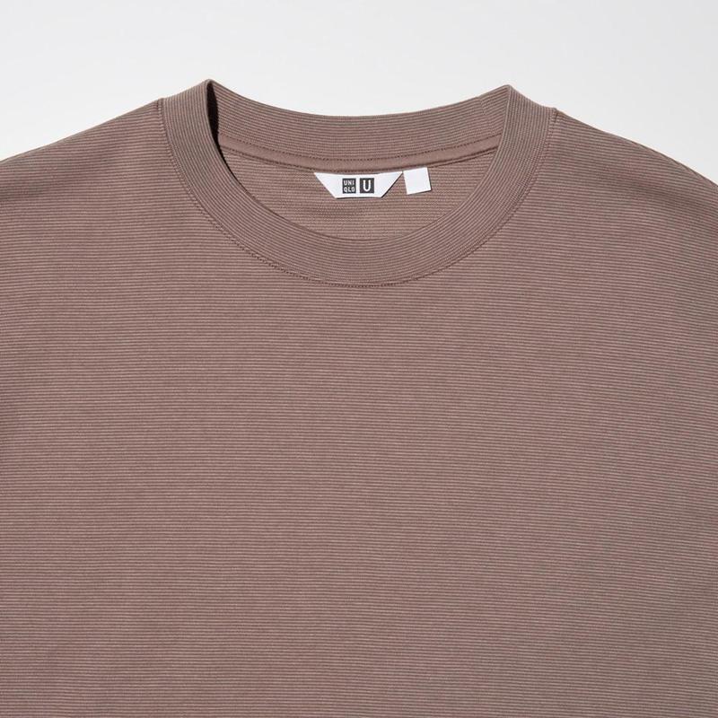 Uniqlo AIRism Cotton Oversized (Half Sleeve, Stripe) Men T-Shirt Brown  US |  OKSB-60398