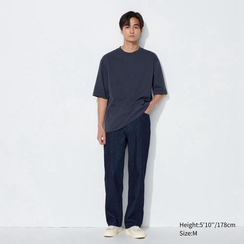 Uniqlo AIRism Cotton Oversized (Half Sleeve, Stripe) Men T-Shirt Navy  US |  BHKF-24596