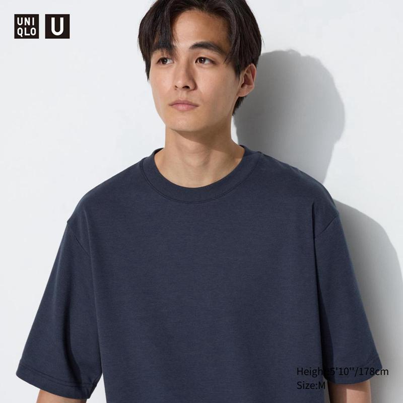 Uniqlo AIRism Cotton Oversized (Half Sleeve, Stripe) Men T-Shirt Navy  US |  BHKF-24596