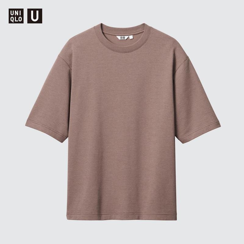 Uniqlo AIRism Cotton Oversized (Half Sleeve, Stripe) Men T-Shirt Brown  US |  NEJV-20937