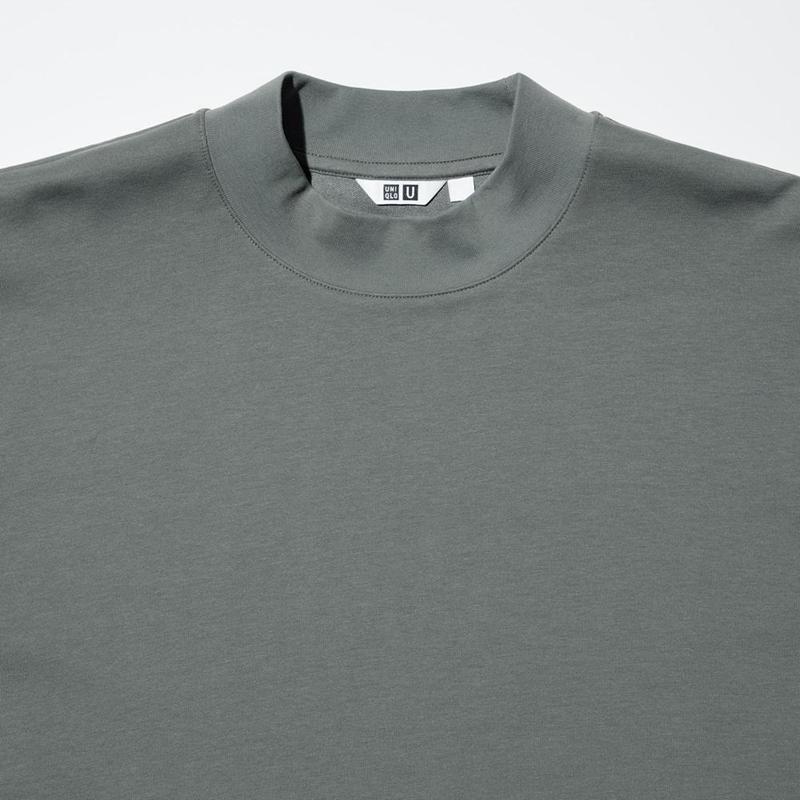 Uniqlo AIRism Cotton Oversized Mock Neck (Half Sleeve) Men T-Shirt Light Grey  US |  TSPD-96043