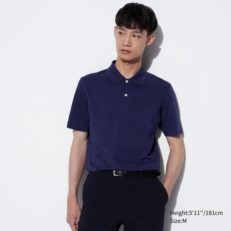 Uniqlo AIRism Cotton Piqué Men Polo Shirt Blue  US |  KMAD-75326