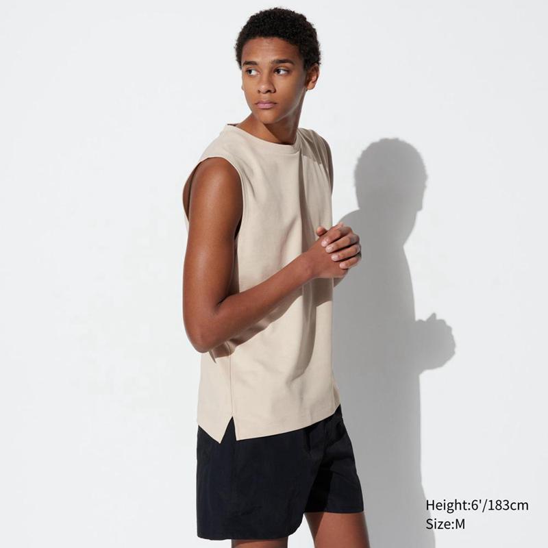 Uniqlo AIRism Cotton Sleeveless Men T-Shirt Natural  US |  PRZI-62397