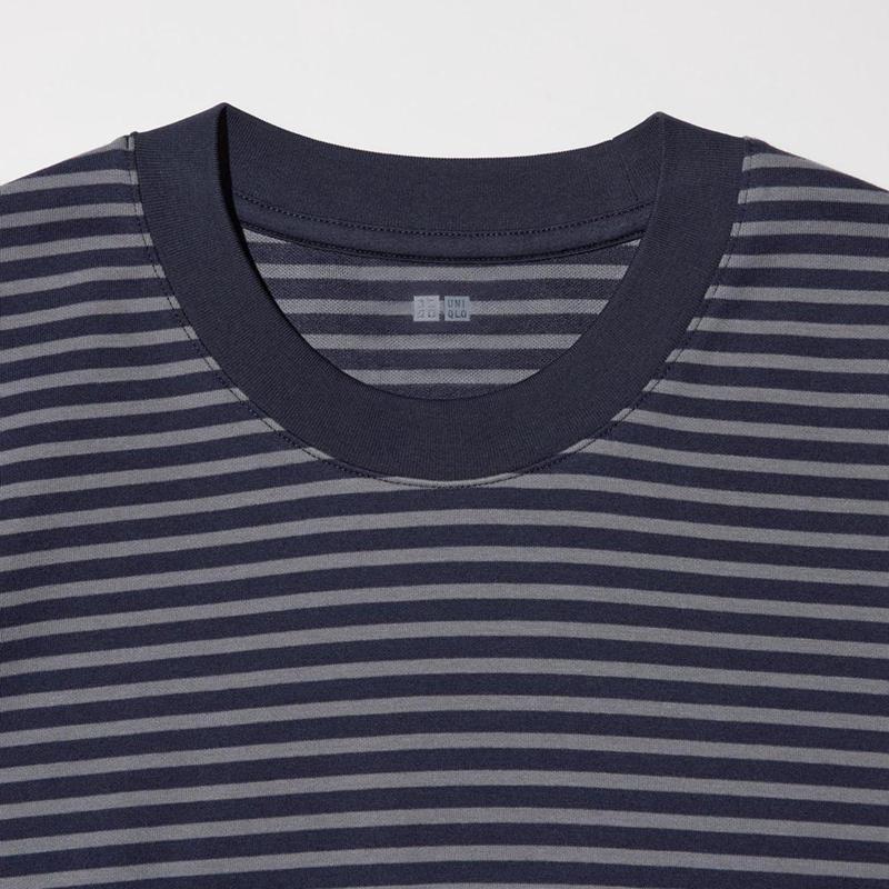 Uniqlo AIRism Cotton (Stripe, Long Sleeve) Men T-Shirt Navy  US |  XZRT-15680