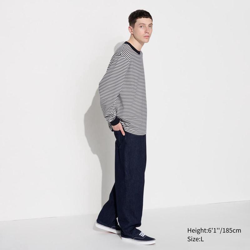 Uniqlo AIRism Cotton (Stripe, Long Sleeve) Men T-Shirt Wine  US |  DAQN-27863