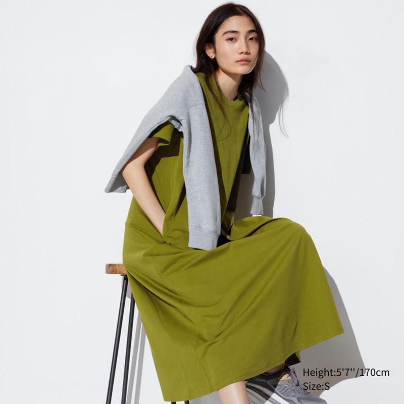 Uniqlo AIRism Cotton Women Dress Olive  US |  HMUB-95801