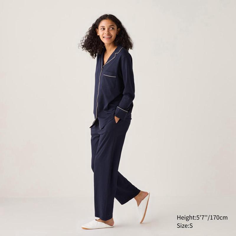 Uniqlo AIRism Cotton Women Pyjamas Navy  US |  AMHR-76123