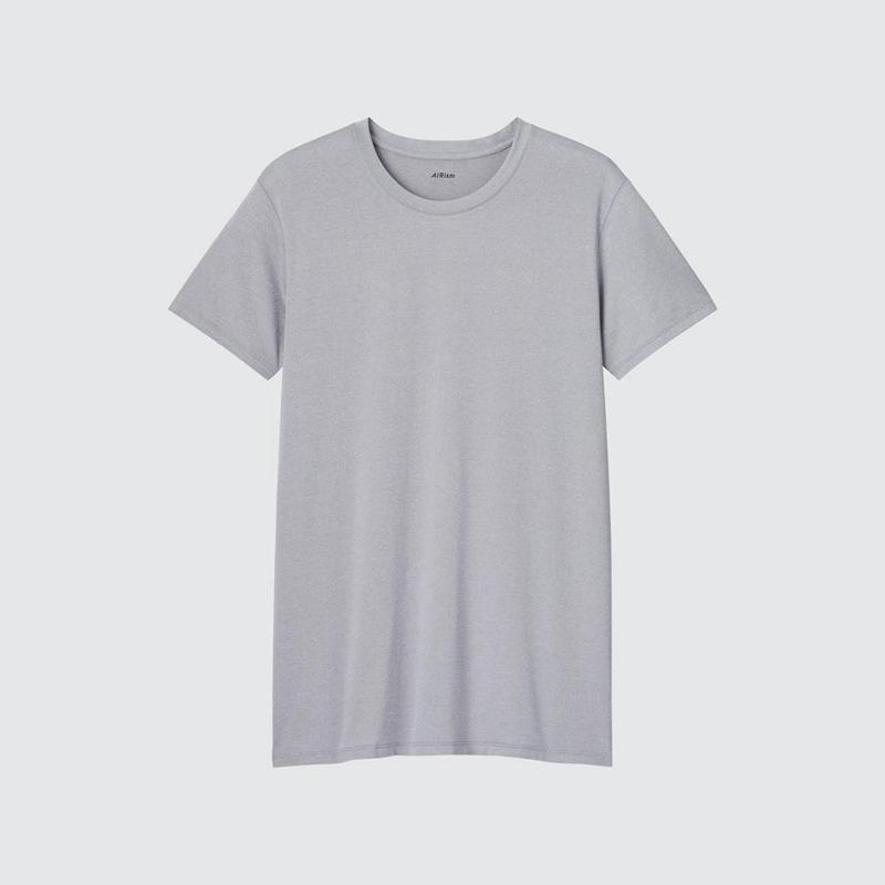 Uniqlo AIRism Crew Neck (Heather) Men T-Shirt Light Grey  US |  DFOJ-41705