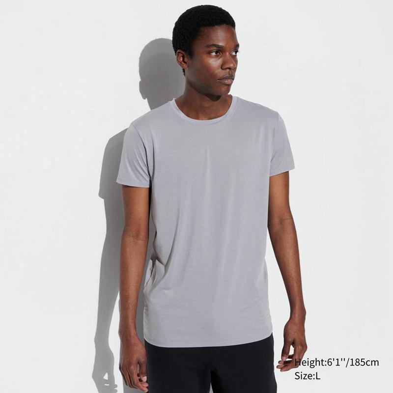 Uniqlo AIRism Crew Neck (Heather) Men T-Shirt Light Grey  US |  DFOJ-41705