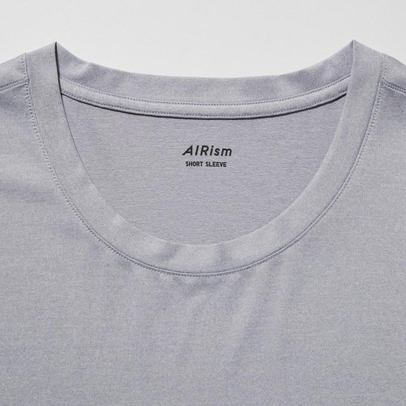 Uniqlo AIRism Crew Neck (Heather) Men T-Shirt Light Grey  US |  SMFE-31485