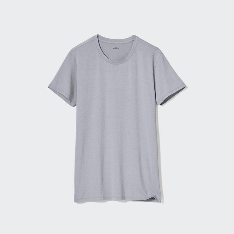 Uniqlo AIRism Crew Neck (Heather) Men T-Shirt Light Grey  US |  QRKE-87531