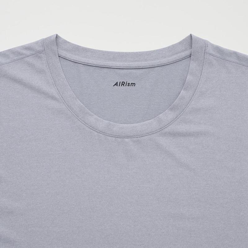 Uniqlo AIRism Crew Neck (Heather) Men T-Shirt Light Grey  US |  QRKE-87531